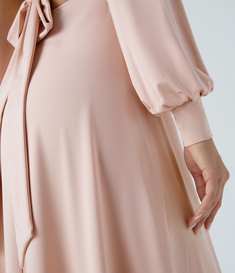 V-neck backless button-down bishop sleeve maxi guest look dress