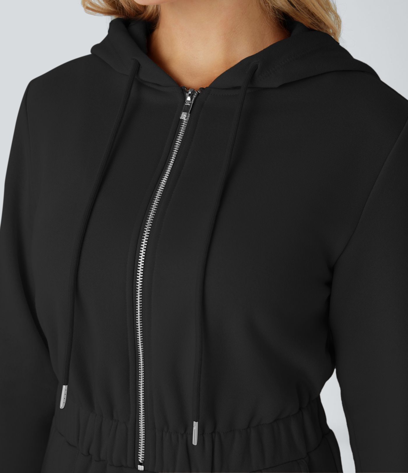 Hooded Drawstring Half Zip Long Sleeve Pocket Fleece Casual Jogger Jumpsuit