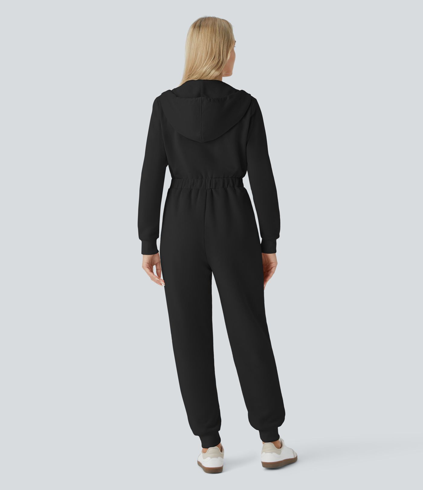 Hooded Drawstring Half Zip Long Sleeve Pocket Fleece Casual Jogger Jumpsuit