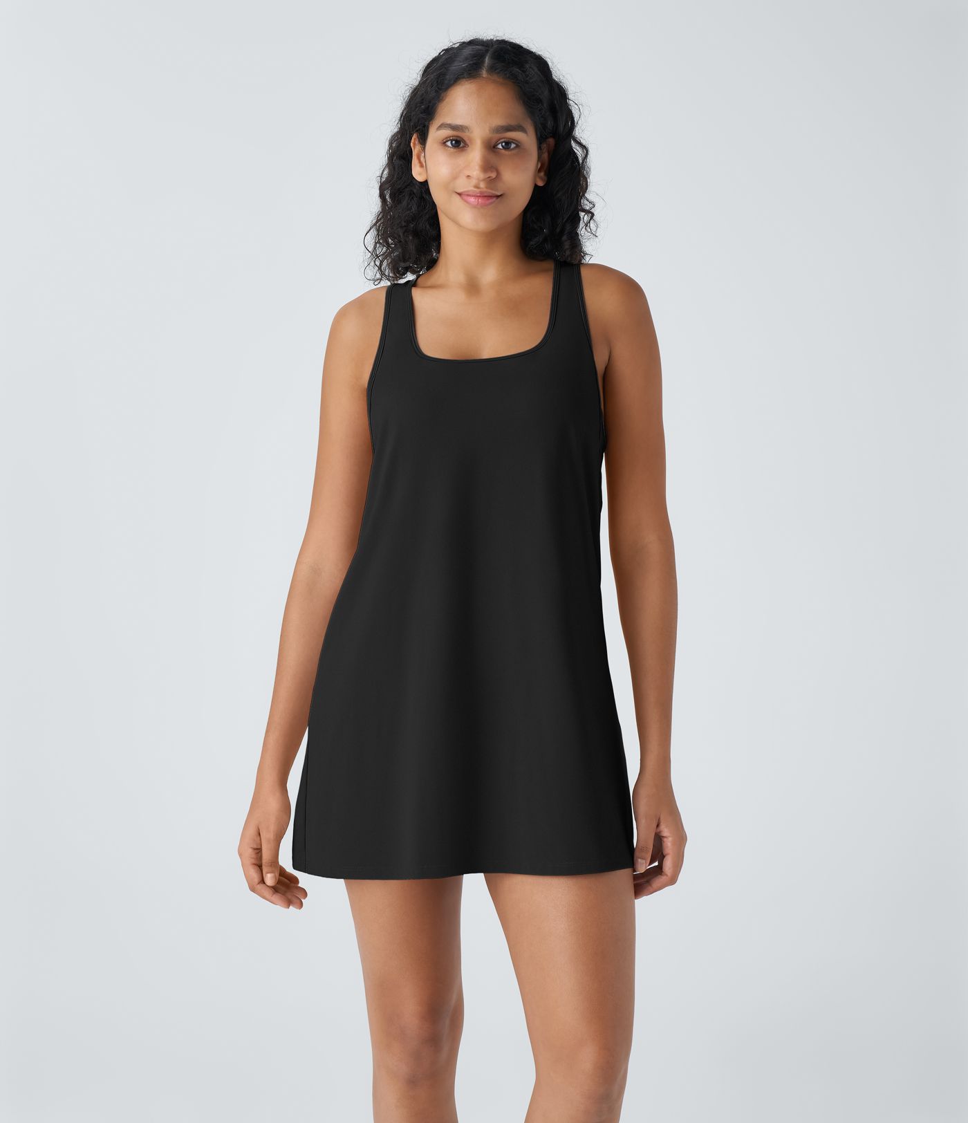 U-neck sleeveless racerback side pocket two-piece set mini yoga active dress