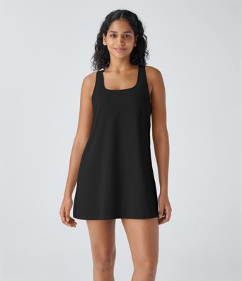 U-neck sleeveless racerback side pocket two-piece set mini yoga active dress