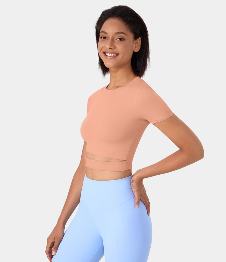 Short Sleeve Cut Out Cropped Yoga Sports Top