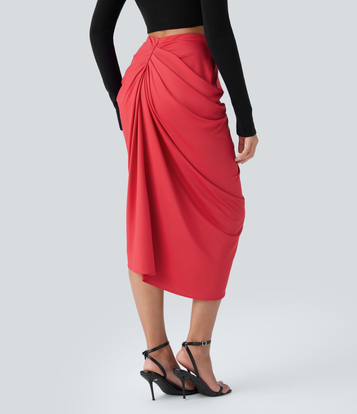 High Waist Ruched Split 2-in-1 Midi Party Skirt