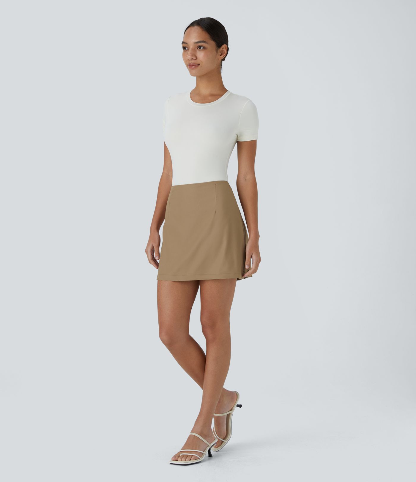 High Waist Side Invisible Zipper 2-in-1 A-line Mini Casual Skirt