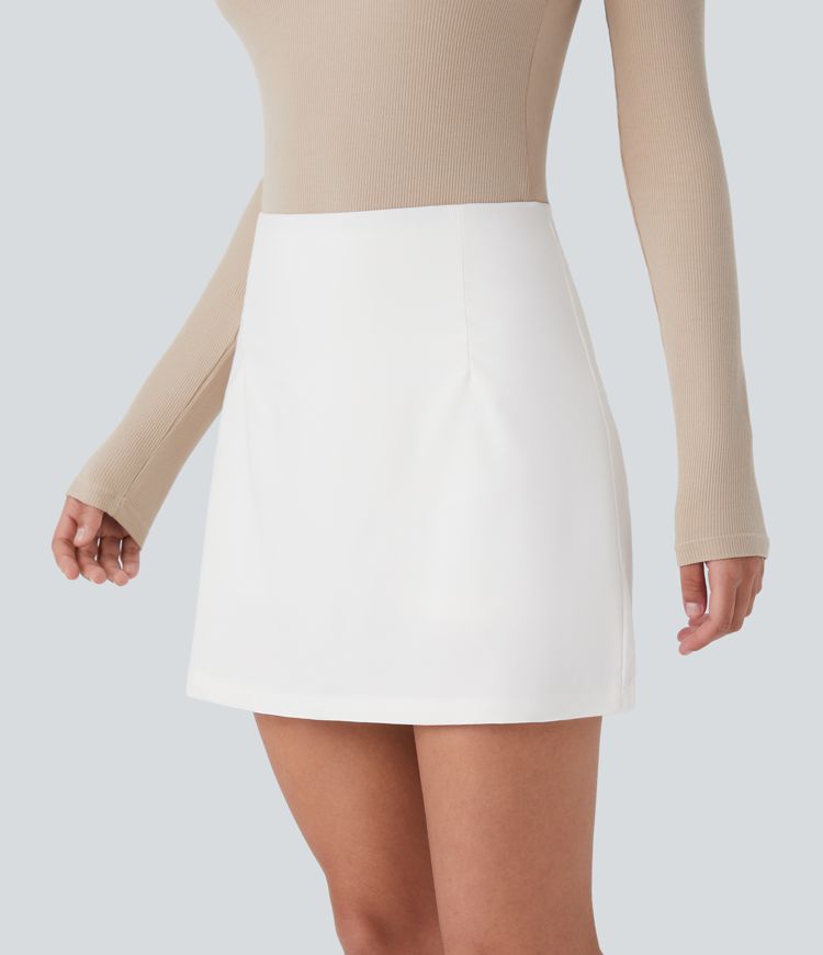 High Waisted Side Invisible Zipper 2-in-1 A Line Mini Casual Skirt