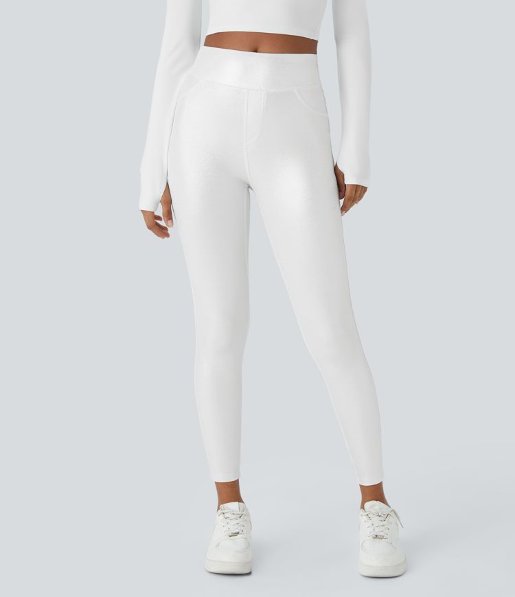 SoftlyZero™ Faux Leather High Waisted Pocket Work Leggings
