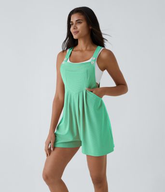 Pockets Waffle Casual Short Overalls
