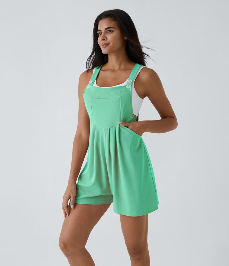 Pockets Waffle Casual Short Overalls