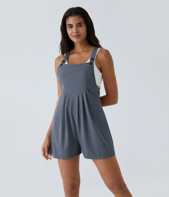 Pockets Waffle Casual Short Overalls