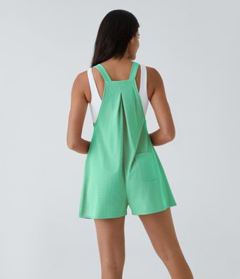 Pockets Waffle Casual Short Overalls