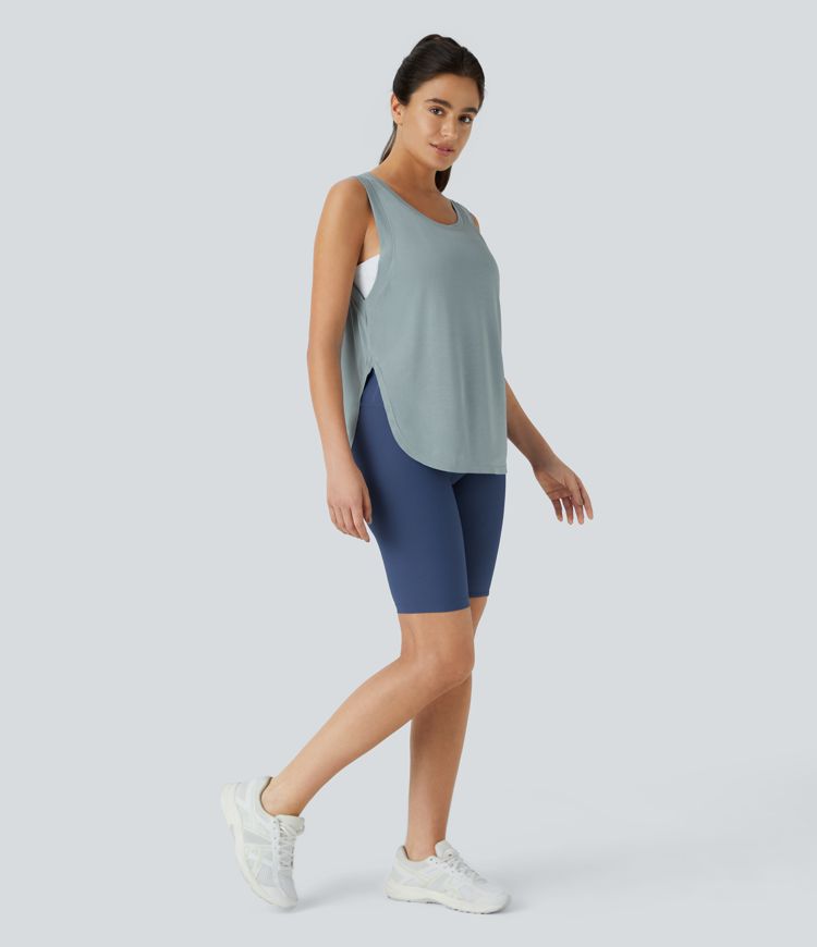 Round Neck Split Hem Casual Tank Top