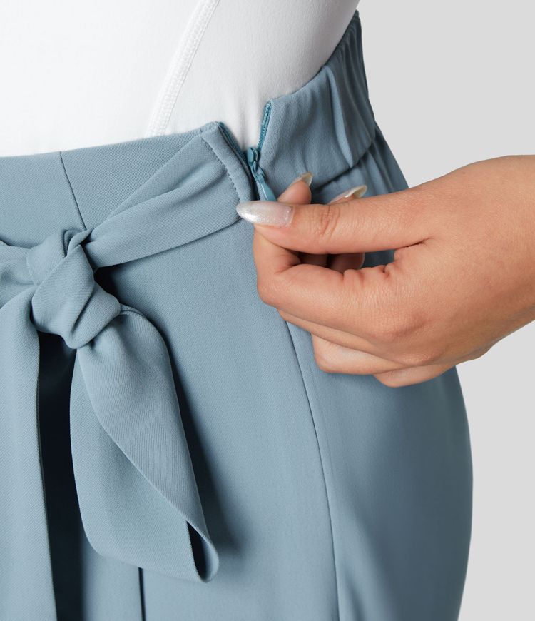 Women’s High Waisted Tie Side Invisible Zipper Wide Leg Work Pants Halara