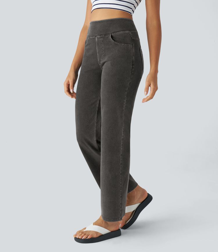 Halara Flex™ Jean Droites Travail en Maille Extensible Taille Haute Plusieurs Poches