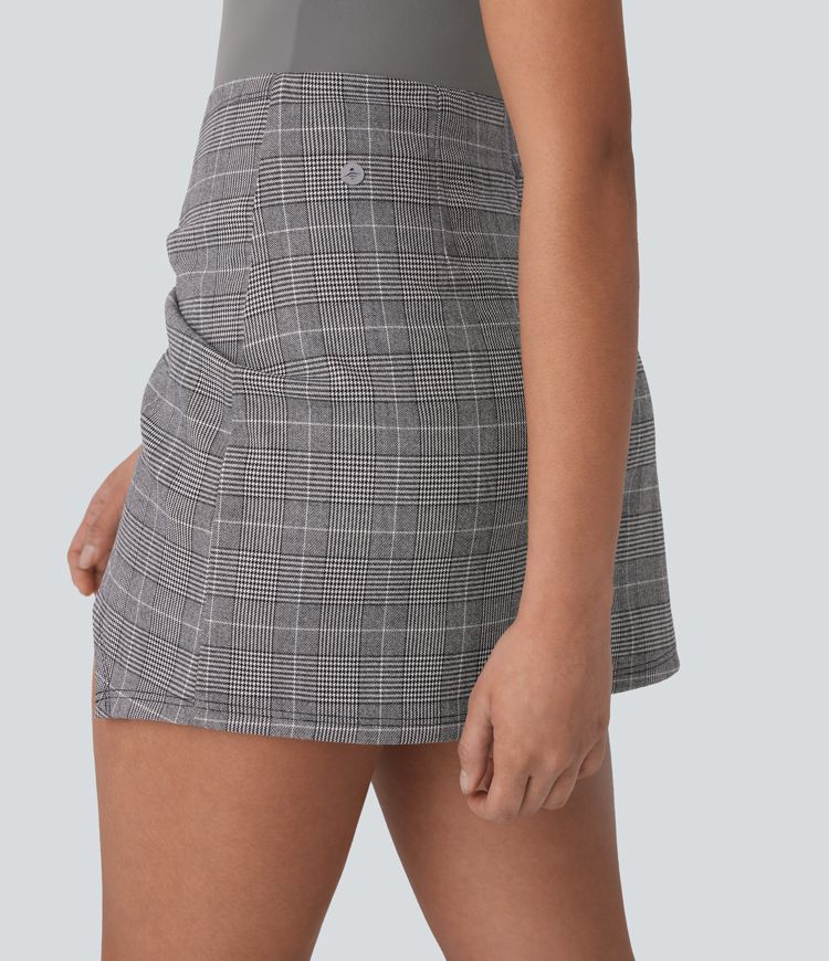 High Waisted Tie Side 2-in-1 Houndstooth Mini Work Skirt