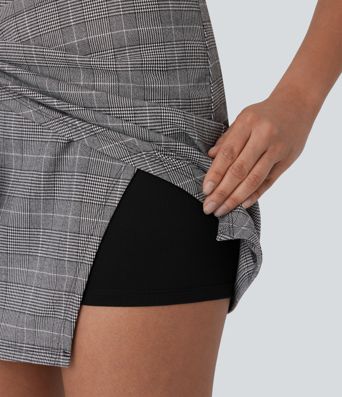 High Waisted Tie Side 2-in-1 Houndstooth Mini Work Skirt