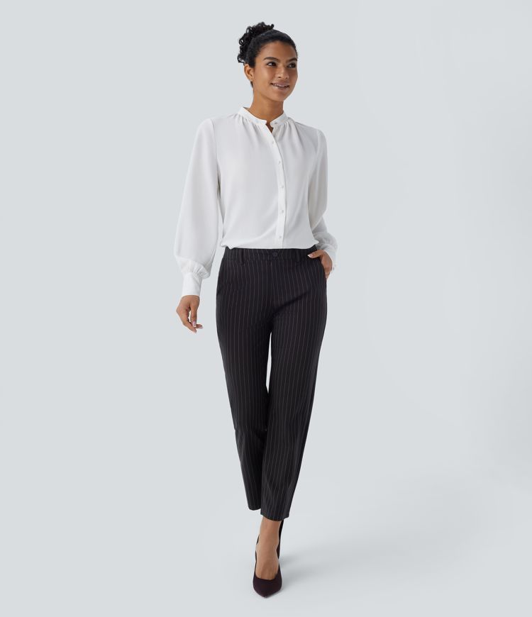 Women's Mid Rise Pocket Ankle Length Straight Leg Cool Touch