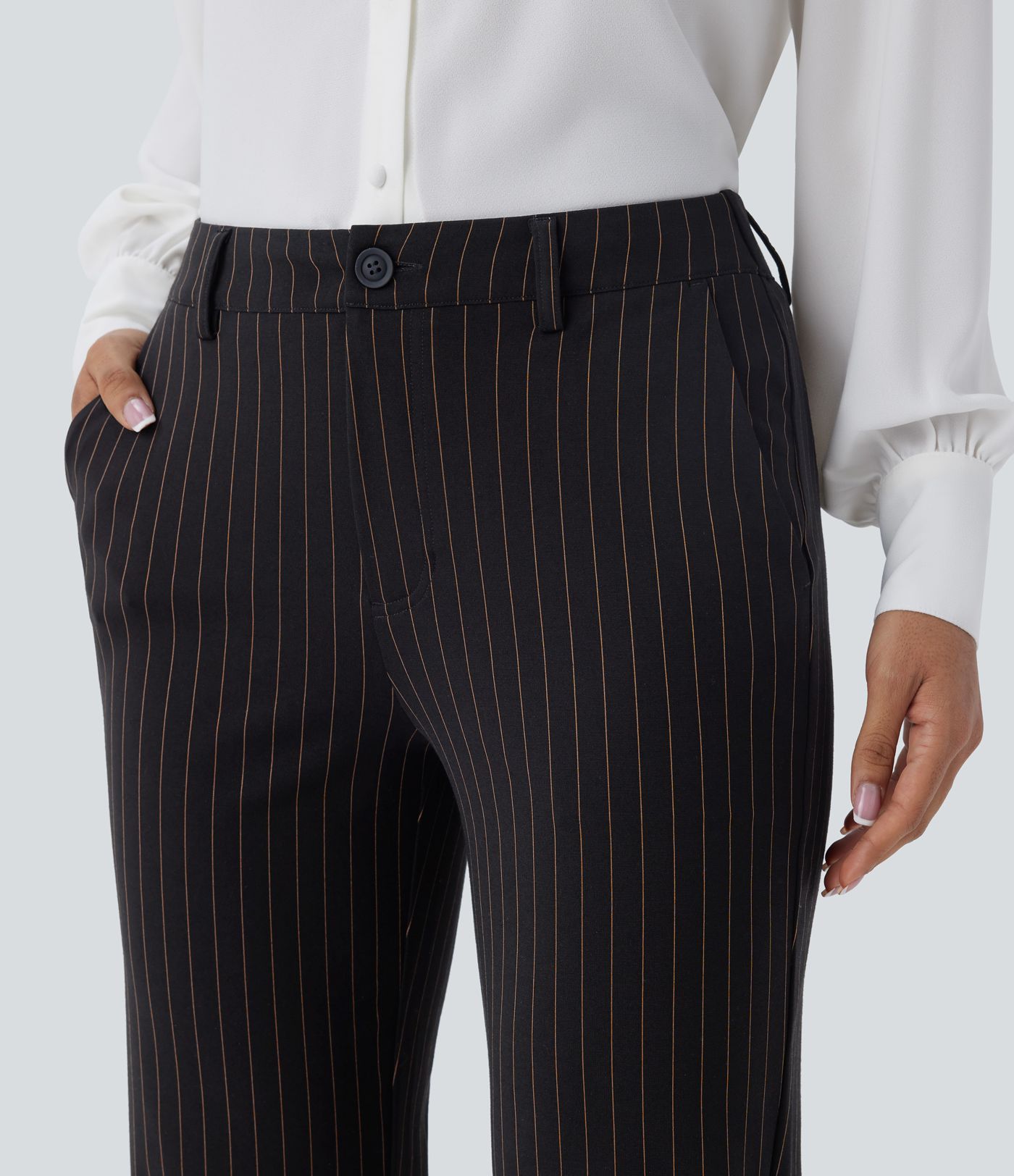 Mid Rise Side Pocket Ankle Length Straight Leg  Stripe Work Trousers