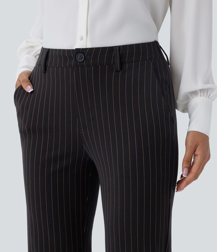 Mid Rise Side Pocket Ankle Length Straight Leg  Stripe Work Trousers