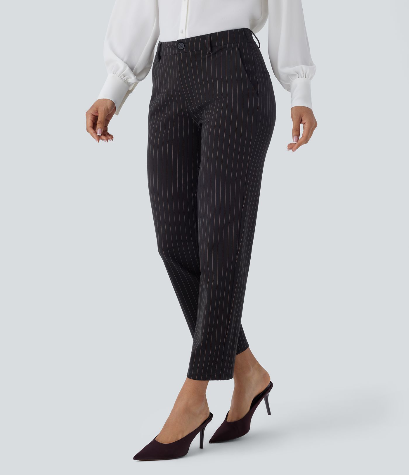 Mid Rise Side Pocket Ankle Length Straight Leg  Stripe Work Trousers