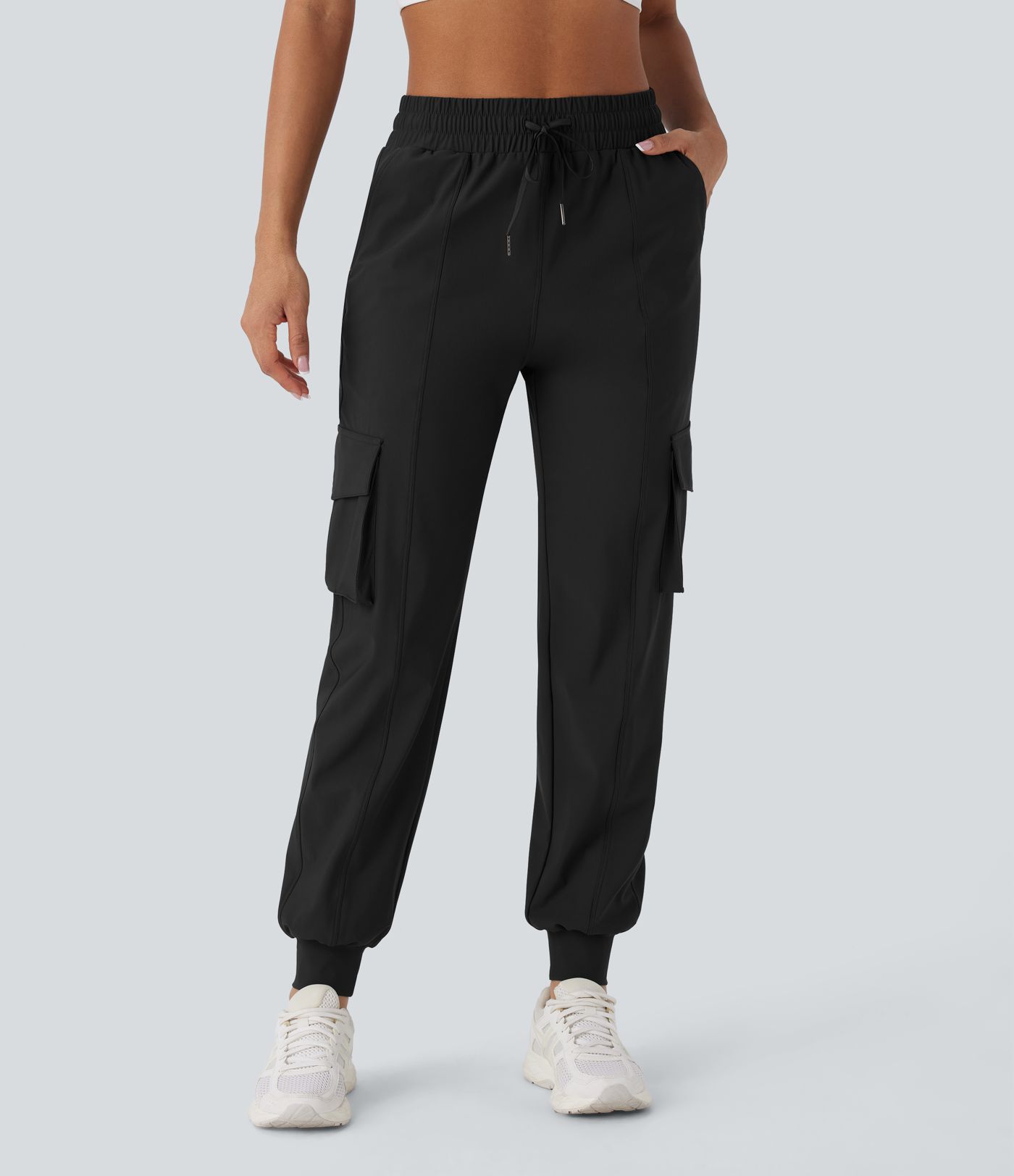 Joggers cargo de cintura alta para baile, con cordón y bolsillos, de secado rápido