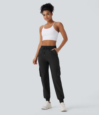 Joggers cargo de cintura alta para baile, con cordón y bolsillos, de secado rápido