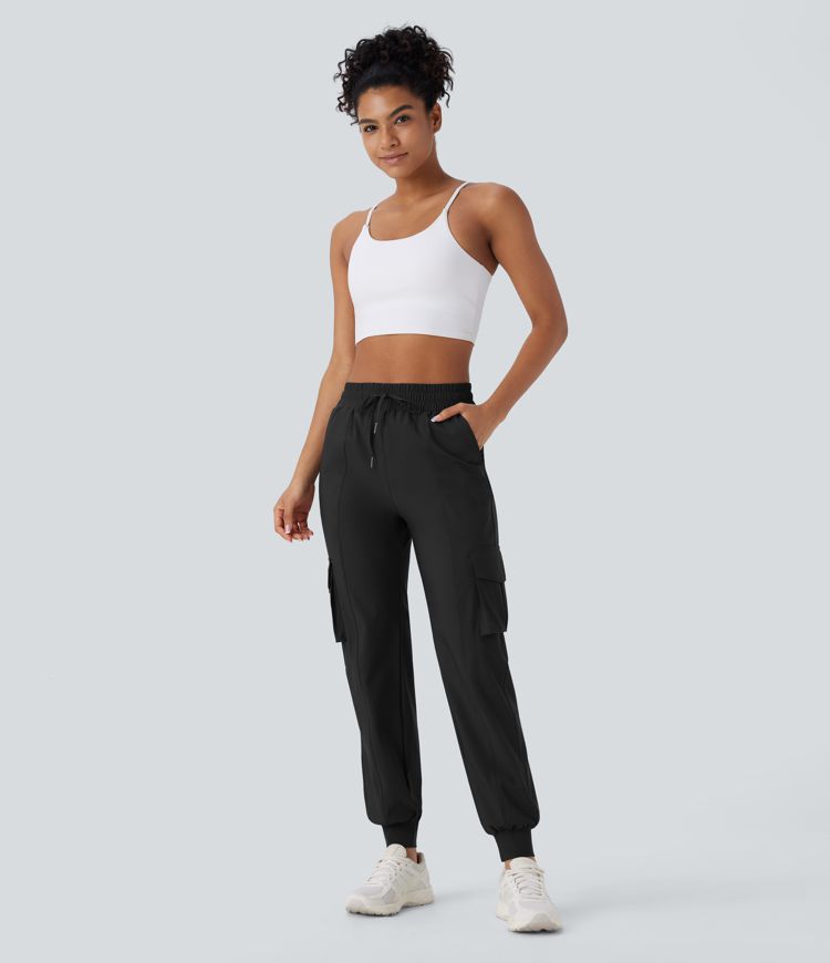 Joggers cargo de cintura alta para baile, con cordón y bolsillos, de secado rápido