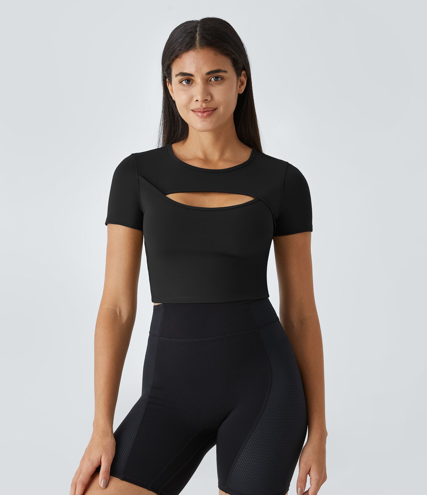 Softlyzero™ Plush Round Neck Cut Out Short Sleeve Cropped Barre Ballet Dance Sports Top