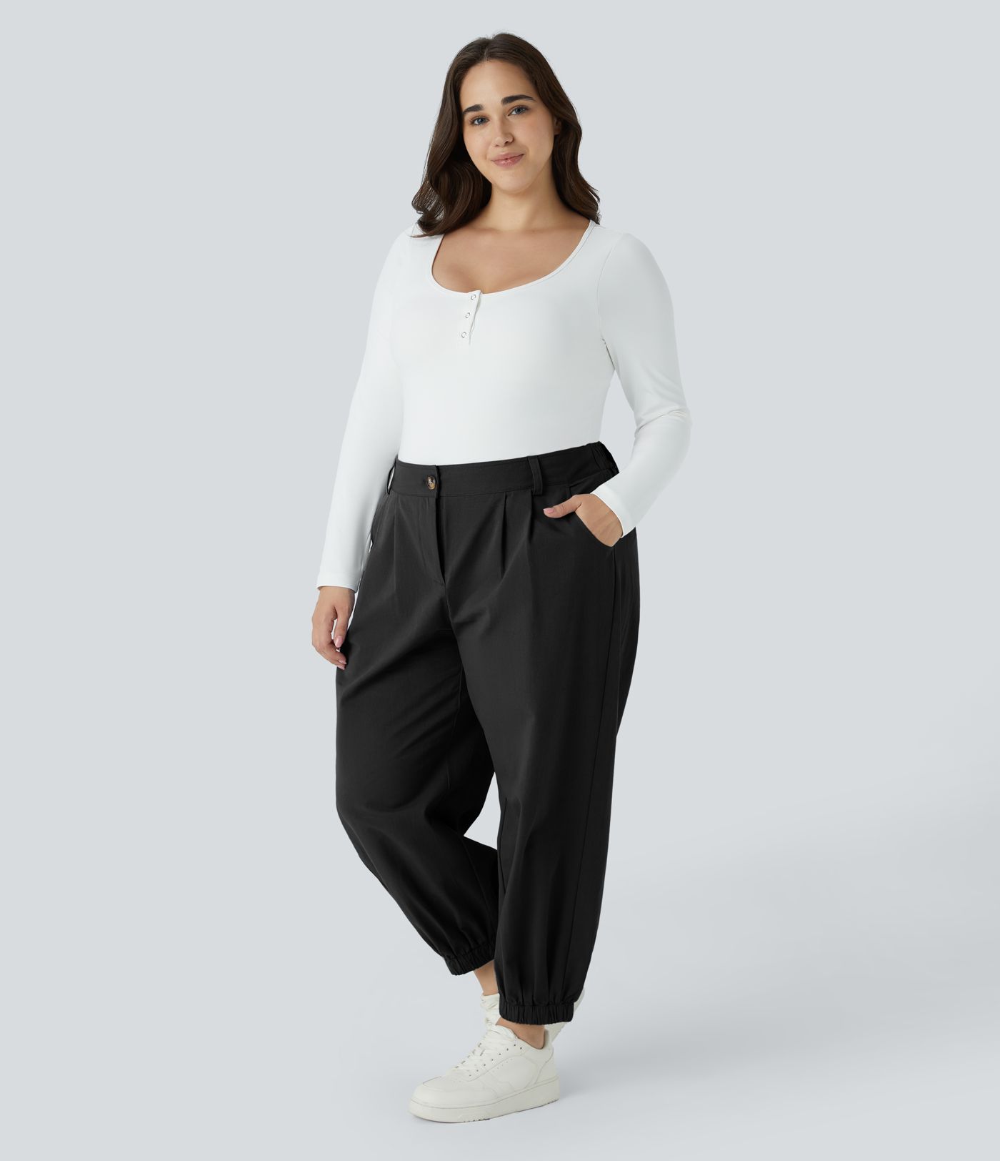 Mid Rise Zipper Pocket Casual Cotton Plus Size Joggers