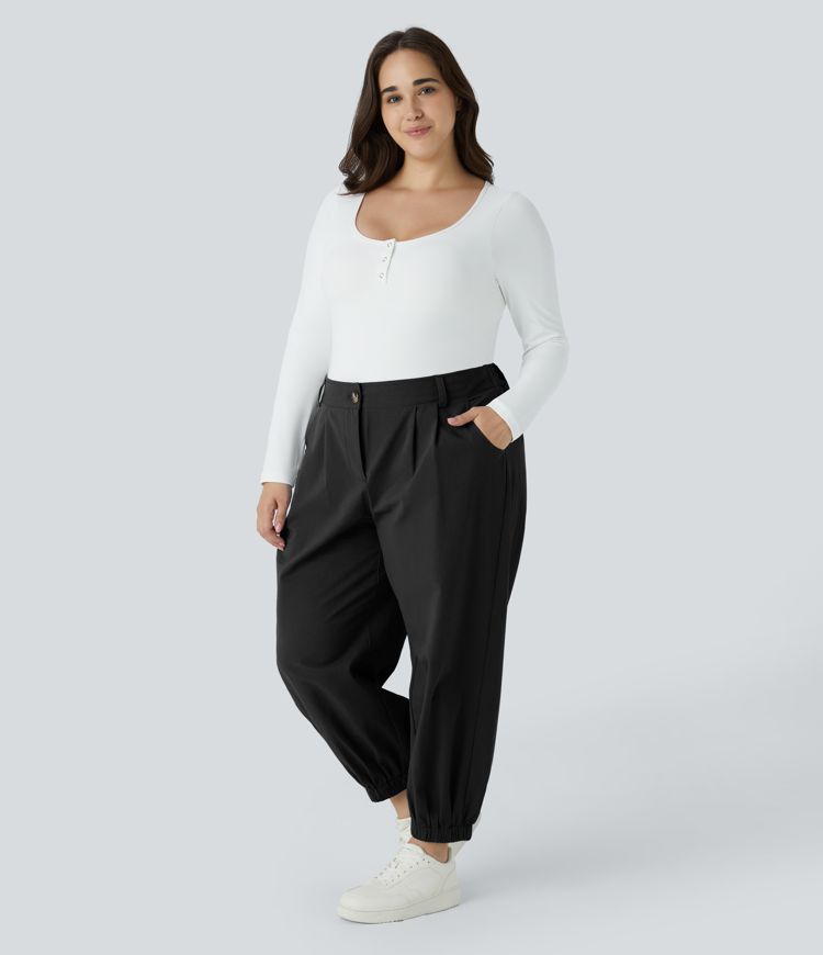 Mid Rise Zipper Pocket Casual Cotton Plus Size Joggers