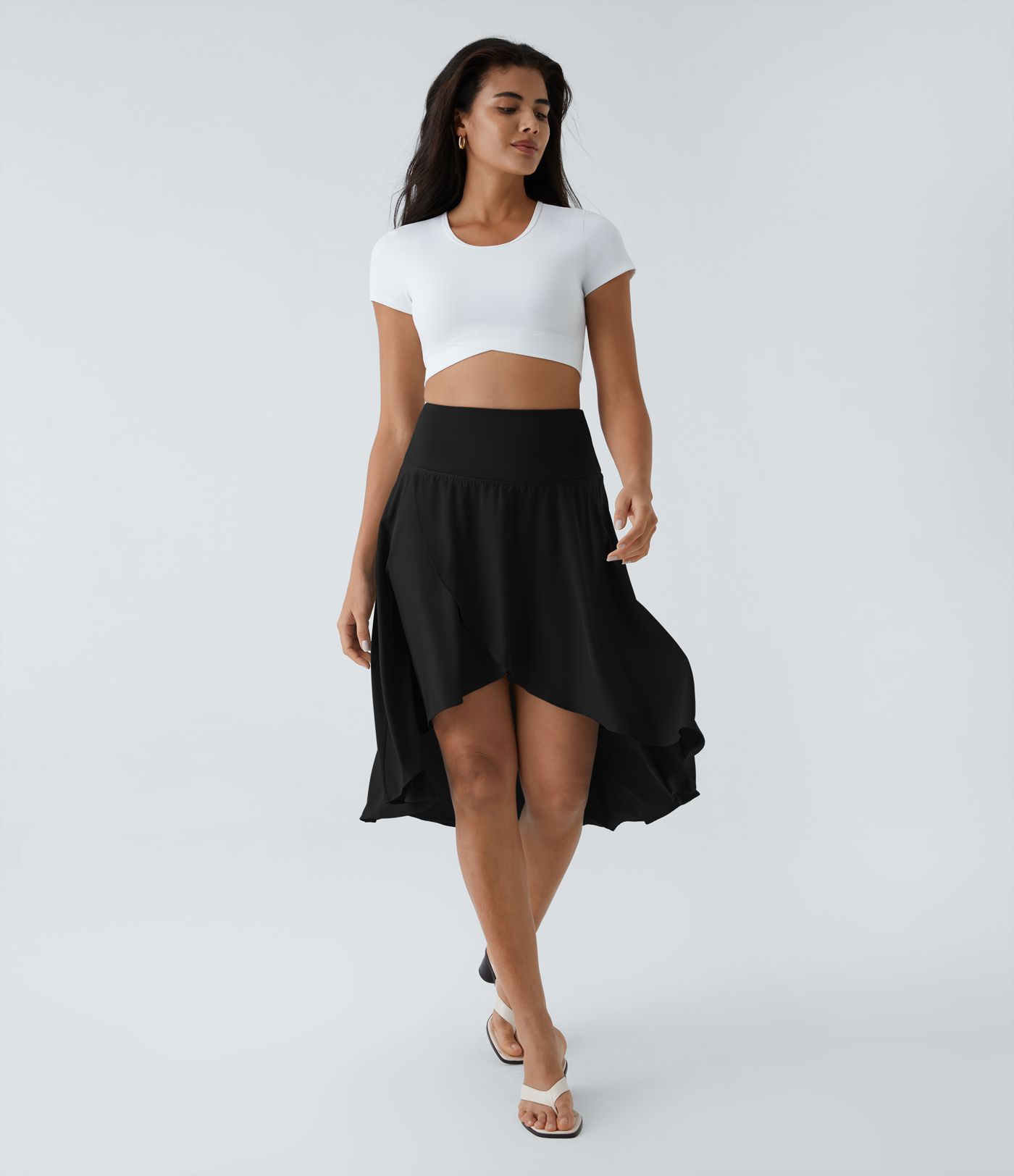 Breezeful™ High Waisted Asymmetric Ruffle High Low Flowy 2-in-1 Quick Dry Dance Skirt