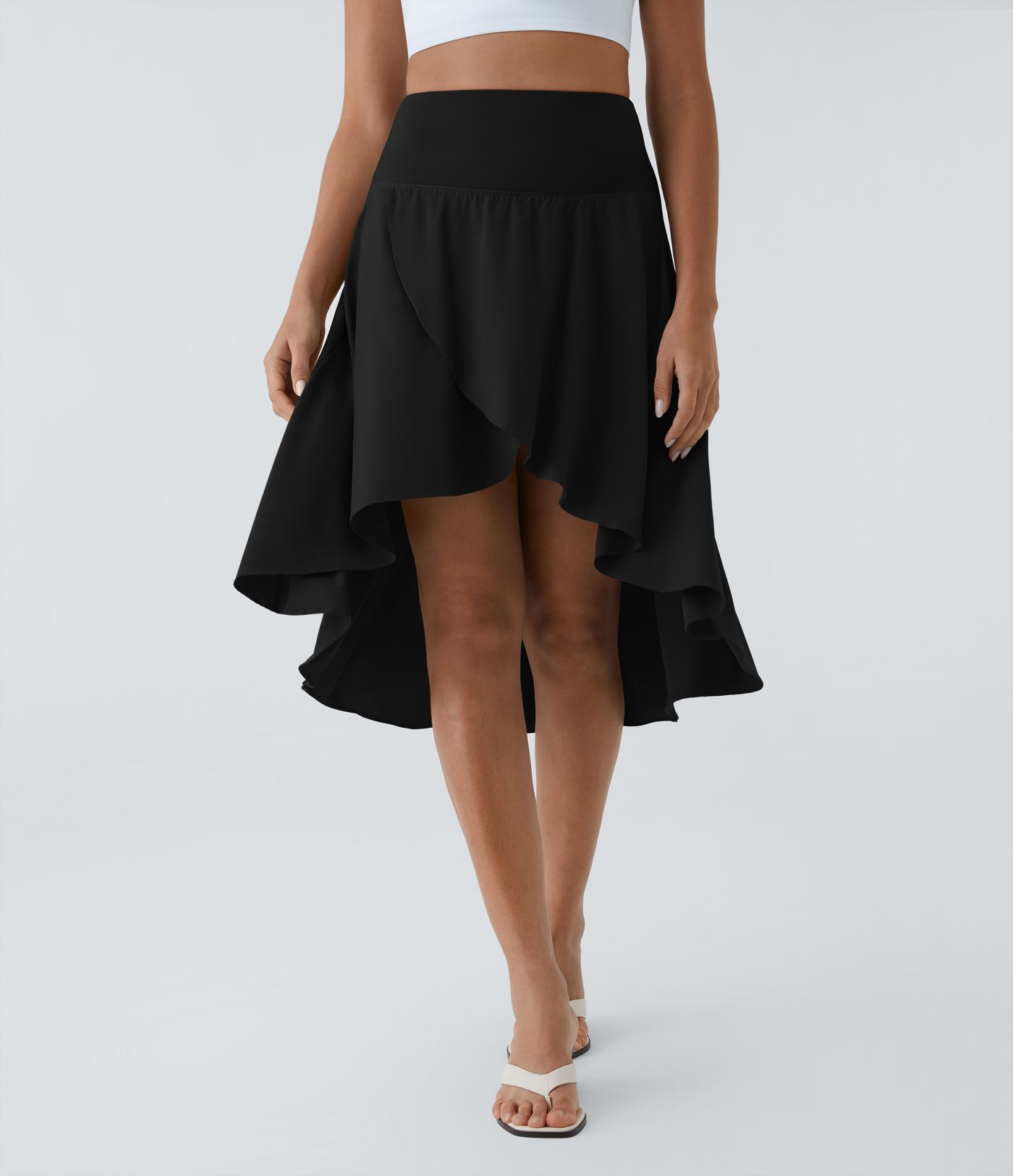 Breezeful™ High Waisted Asymmetric Ruffle High Low Flowy 2-in-1 Quick Dry Dance Skirt