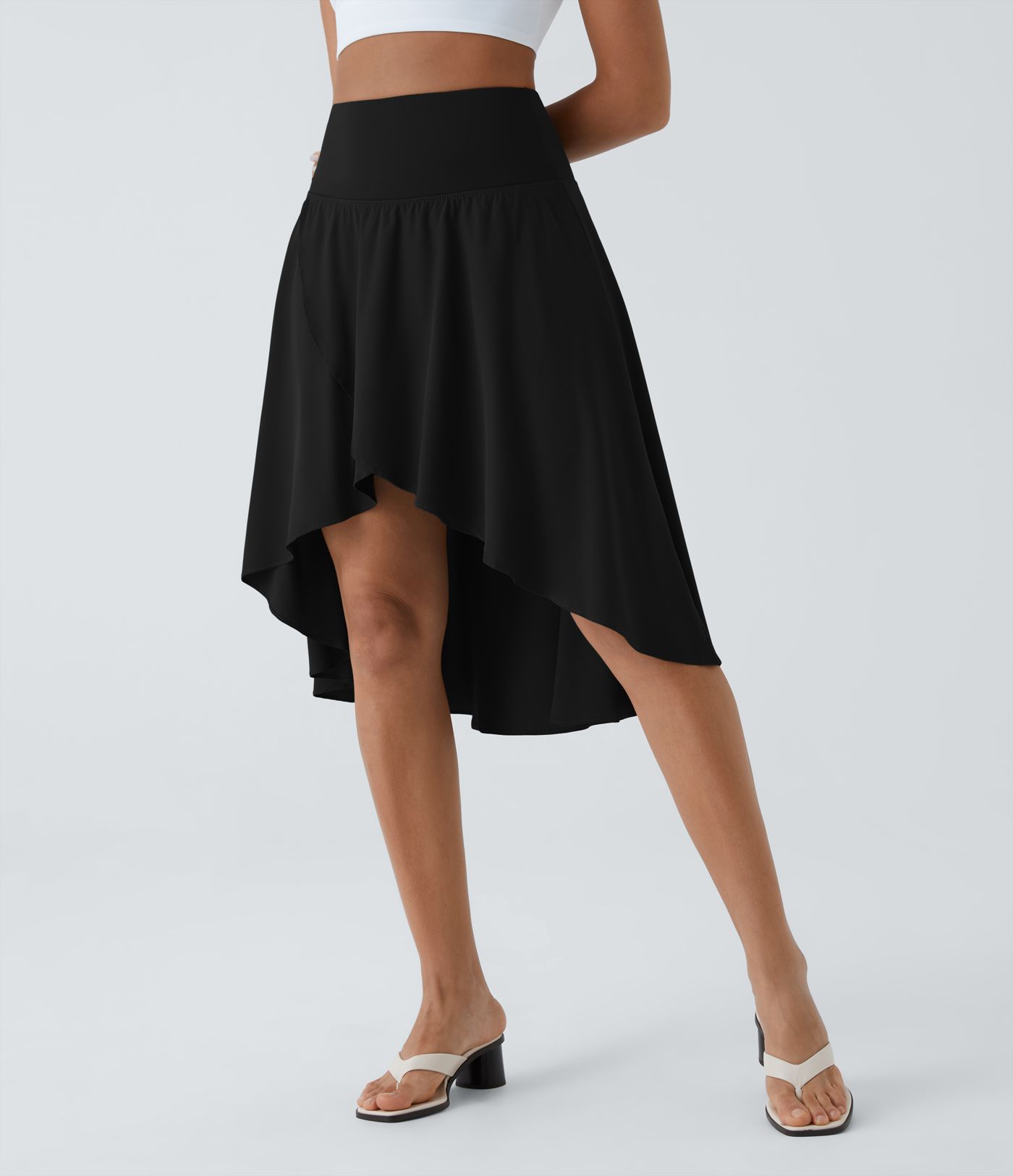 Breezeful™ High Waisted Asymmetric Ruffle High Low Flowy 2-in-1 Quick Dry Dance Skirt
