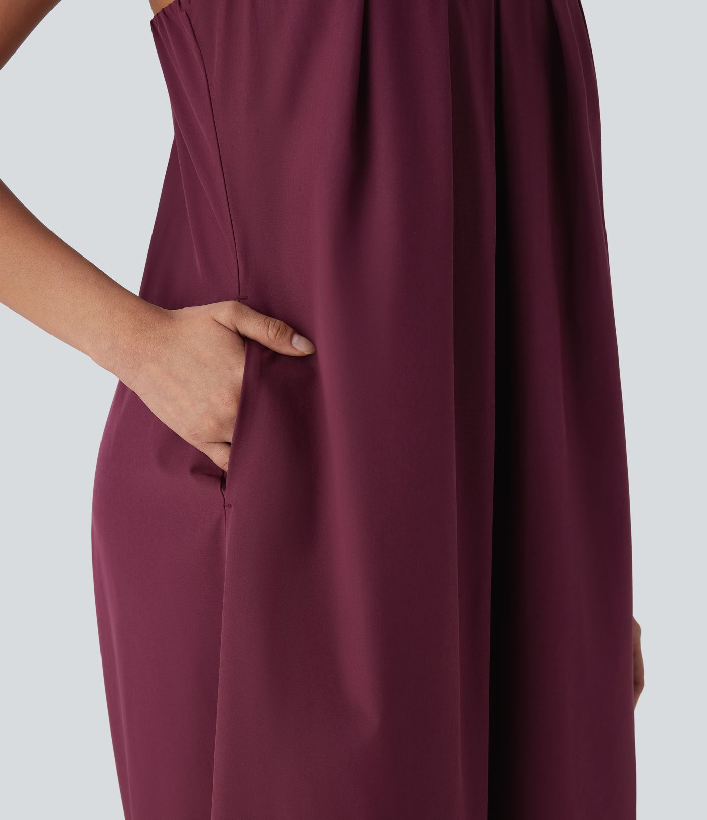 Breezeful™ Tie Side Backless Pocket Curved Hem Flowy Quick Dry Casual Jumpsuit