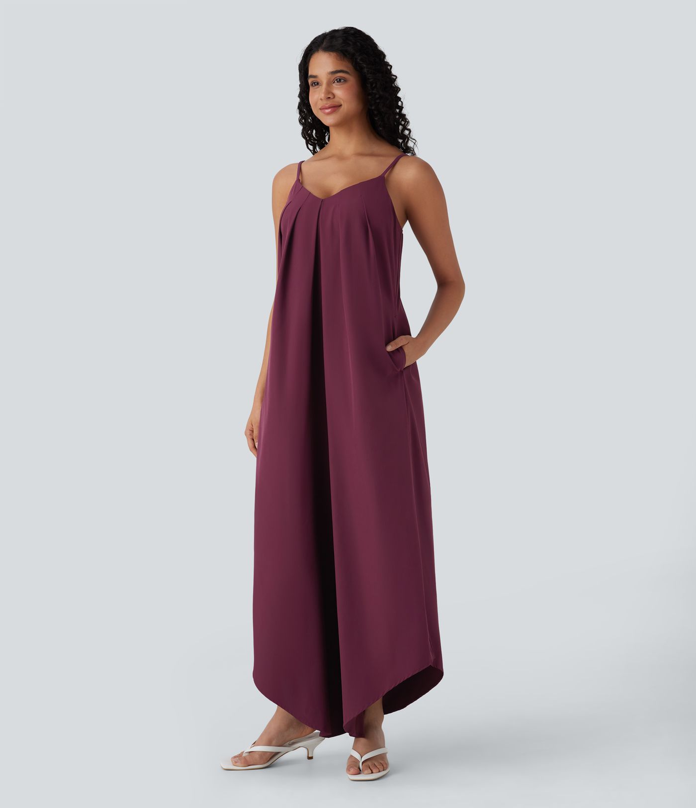 Breezeful™ Tie Side Backless Pocket Curved Hem Flowy Quick Dry Casual Jumpsuit