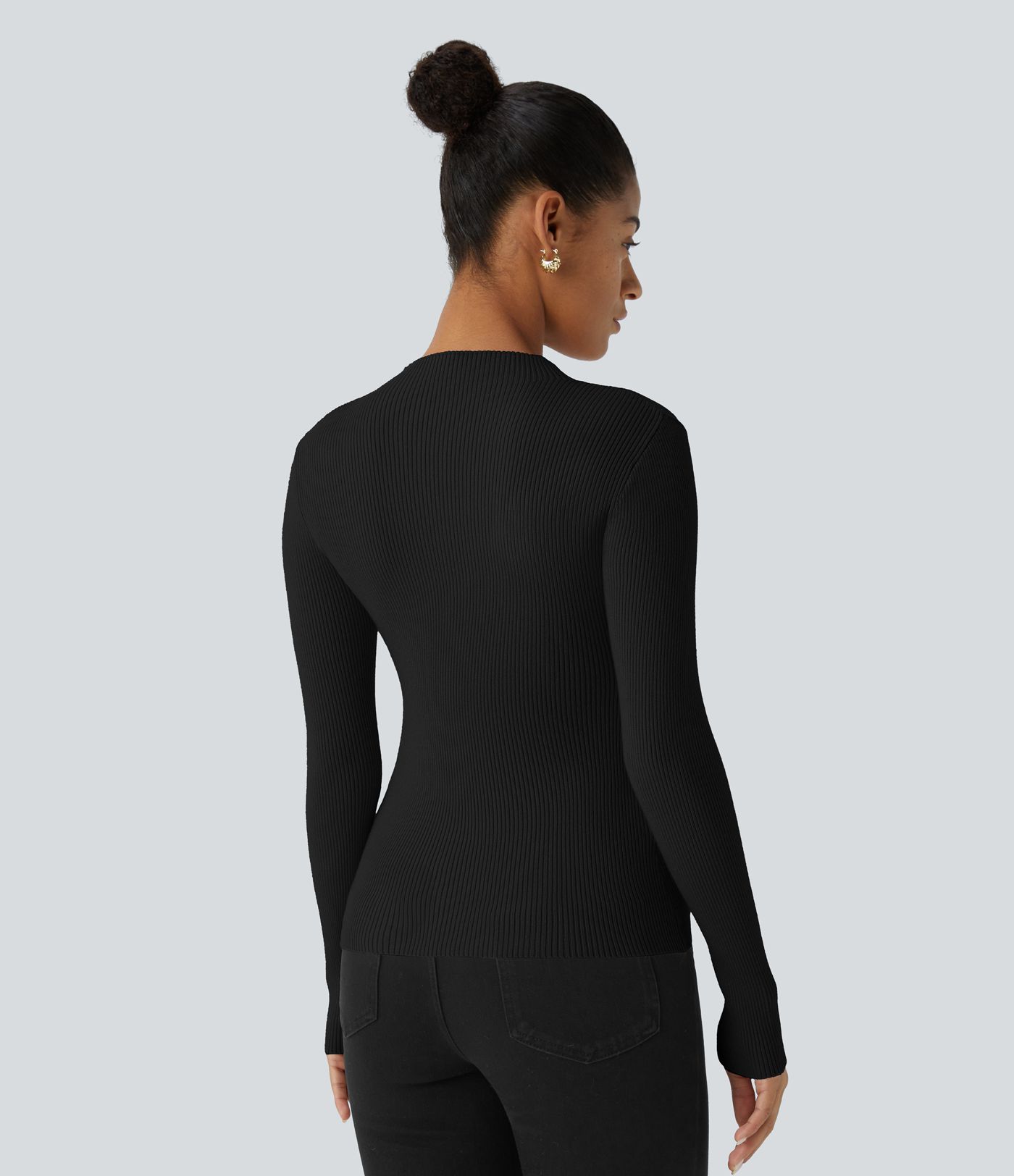 Ribbed Knit Round Neck Long Sleeve Casual Sweater