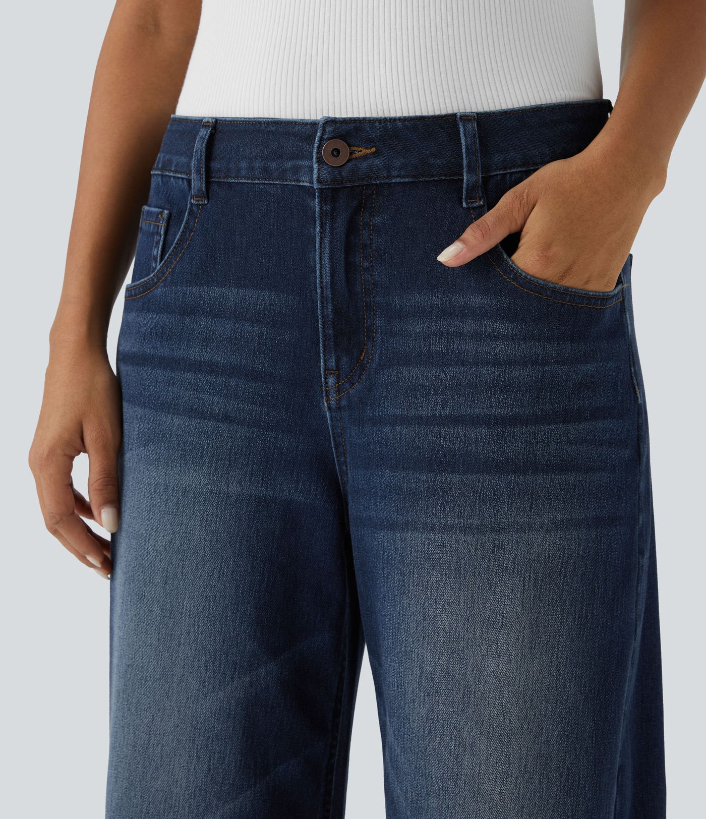 Halara Flex™ Low Rise Zipper Pockets Washed Baggy Wide Leg Casual Jeans