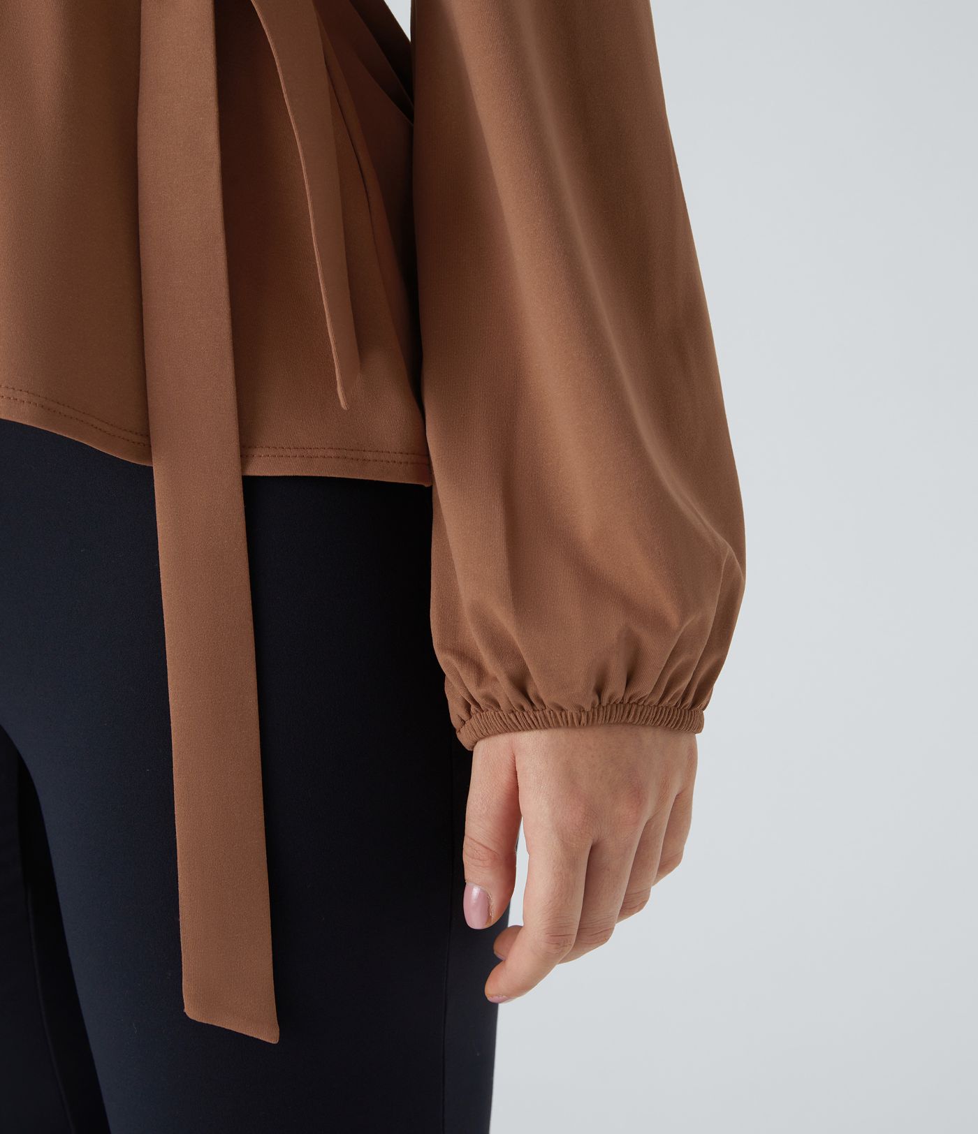 Shawl Collar Wrap Tie Side Frill Hem Work Blouse