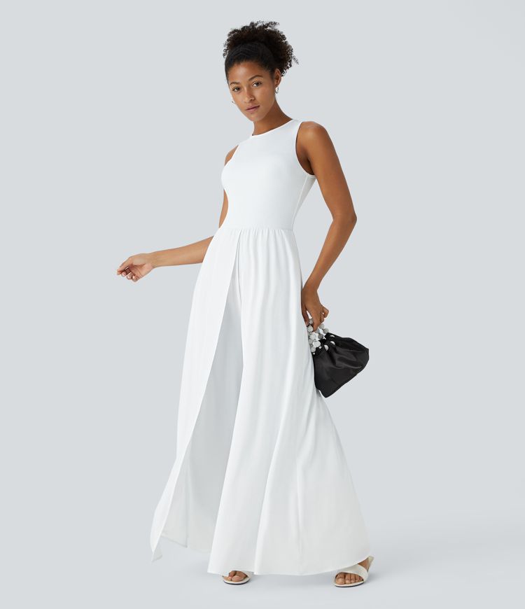 Breezeful™ Ärmelloser Jumpsuit mit Reißverschluss, Seitentaschen und Kontrastfarben für Brautjungfern und Hochzeitsgäste - schnelltrocknend