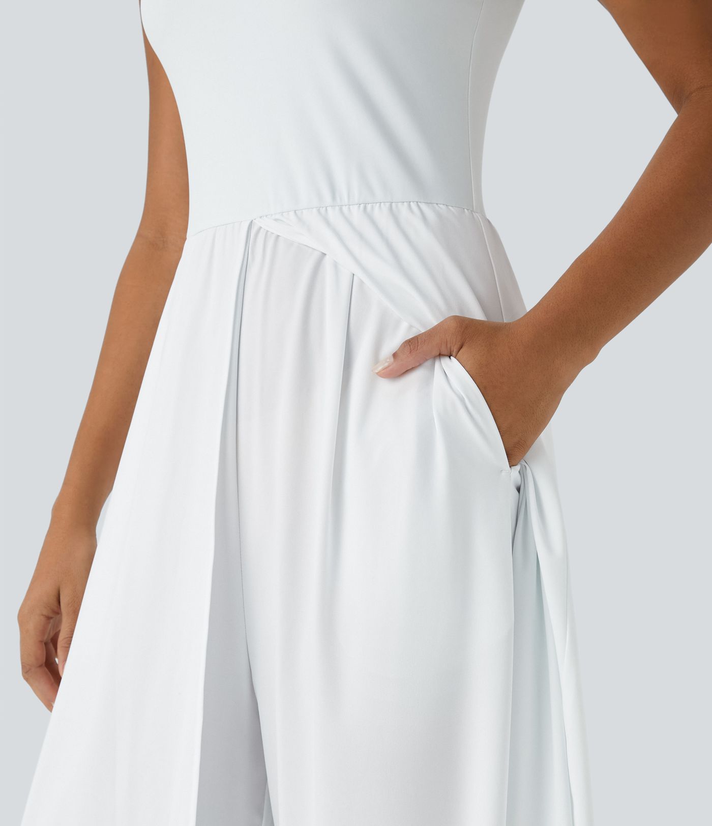 Breezeful™ Ärmelloser Jumpsuit mit Reißverschluss, Seitentaschen und Kontrastfarben für Brautjungfern und Hochzeitsgäste - schnelltrocknend