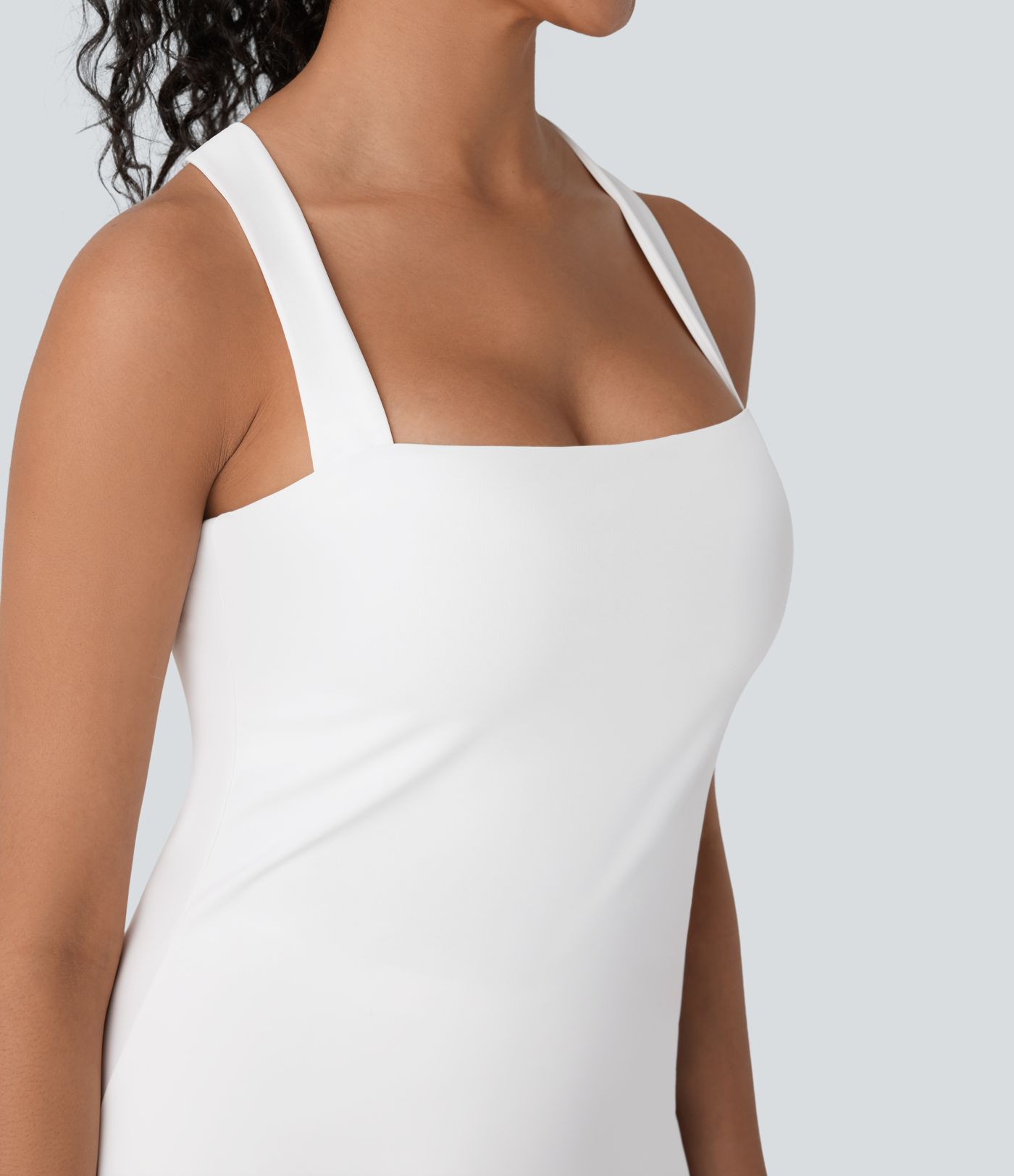 Softlyzero™ QuickDry Crisscross Backless Square Neck Sleeveless Side Pockets 2-Piece Mini Yoga Active Dress