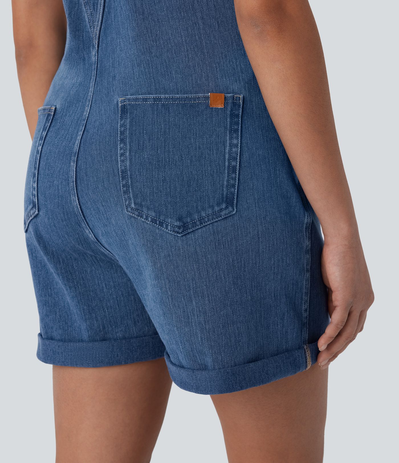 Salopette en jean décontractée lavée à ourlet roulé Halara Flex™ avec poches