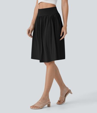 Umschlag-Midirock mit mittlerer Bundhöhe und Taschen-Tellerrock-Schnitt