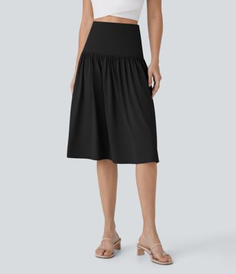 Umschlag-Midirock mit mittlerer Bundhöhe und Taschen-Tellerrock-Schnitt