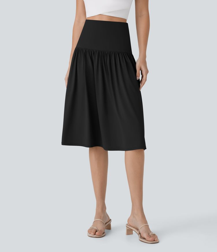 Umschlag-Midirock mit mittlerer Bundhöhe und Taschen-Tellerrock-Schnitt