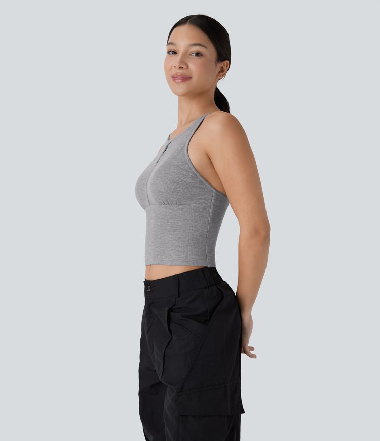 Hochelastisches, hautfreundliches, rückenfreies Yoga-Tanktop mit Rundhalsausschnitt, verstellbaren Trägern und Cut-Outs