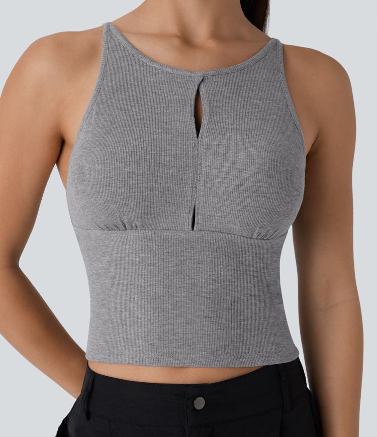 Hochelastisches, hautfreundliches, rückenfreies Yoga-Tanktop mit Rundhalsausschnitt, verstellbaren Trägern und Cut-Outs