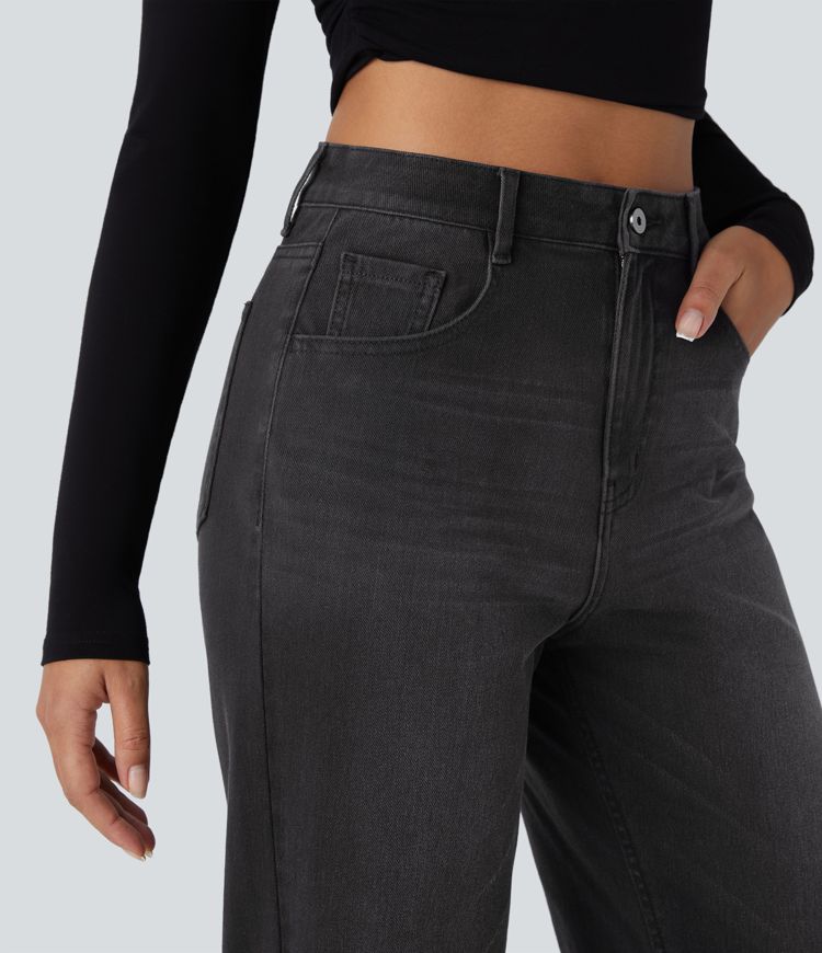 Halara Flex™ Jean Larges Taille Haute Ourlet Roulotté Multiples Poches