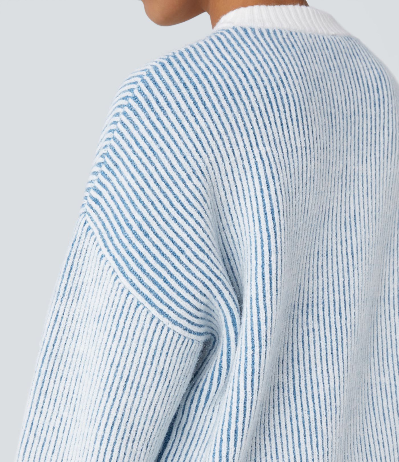 Round Neck Long Sleeve Color Block Stripe Casual Sweater