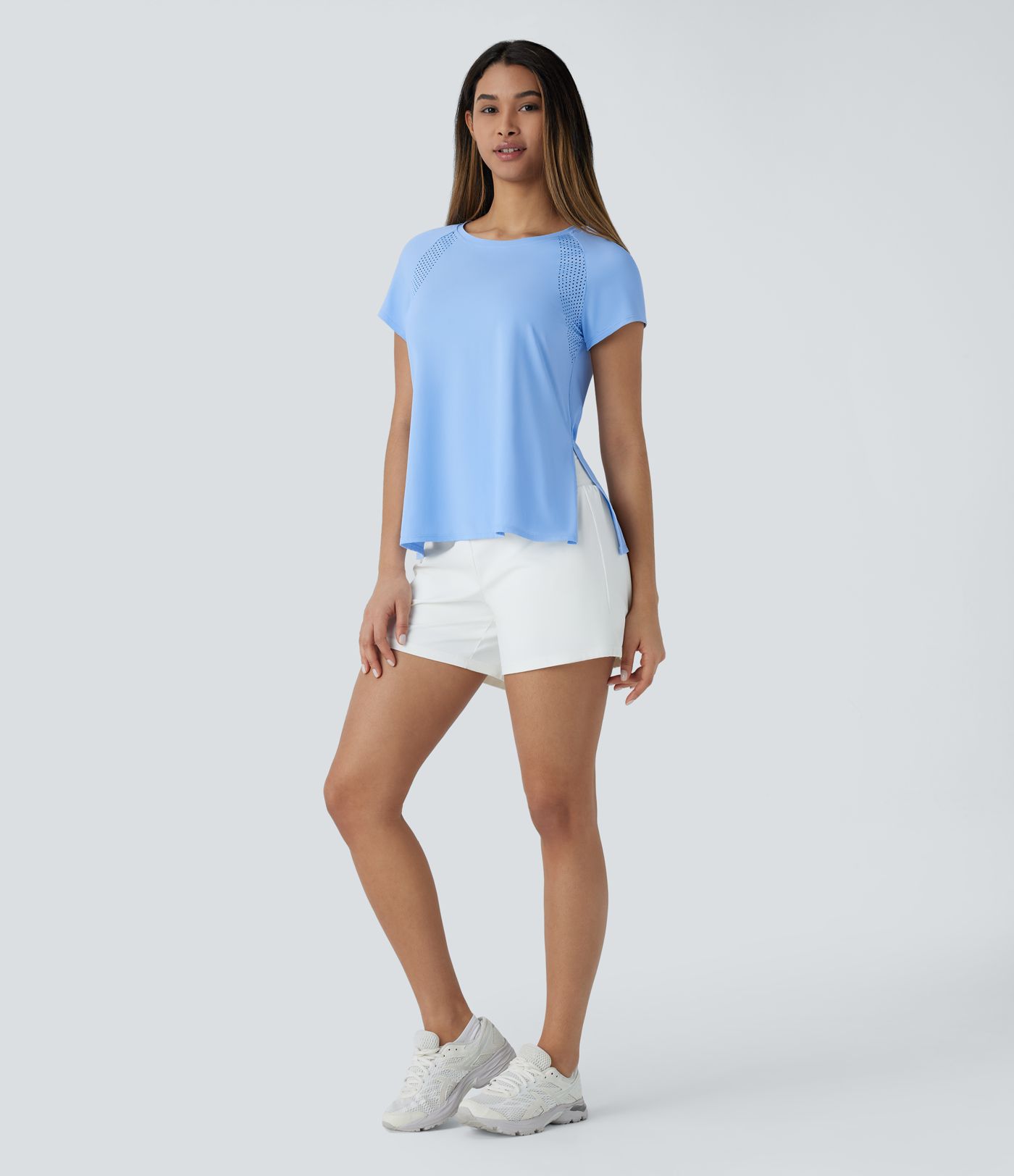 Boat Neck Short Sleeve Cut Out Cool Touch Workout Sports Top-UPF50+