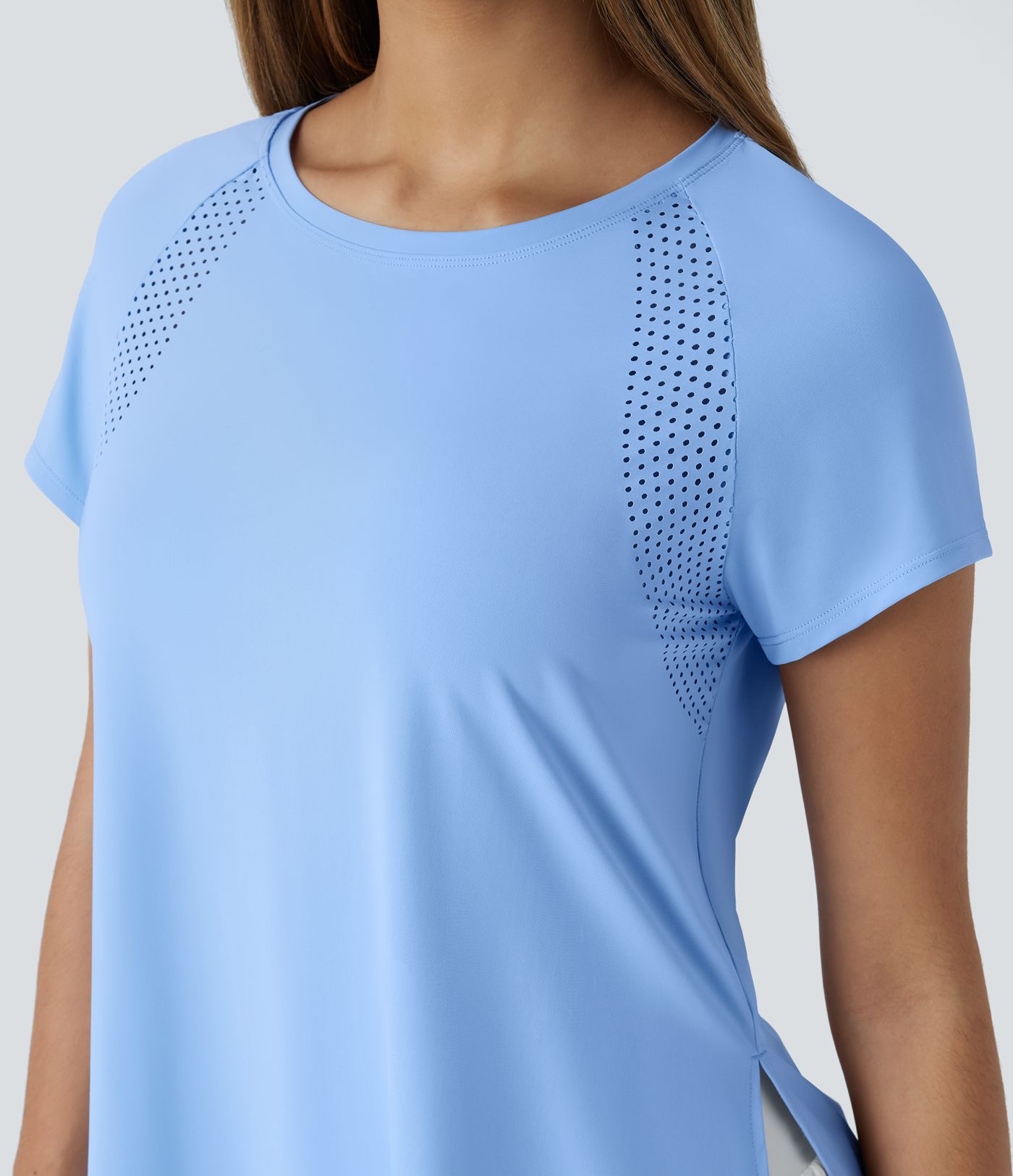 Boat Neck Short Sleeve Cut Out Cool Touch Workout Sports Top-UPF50+